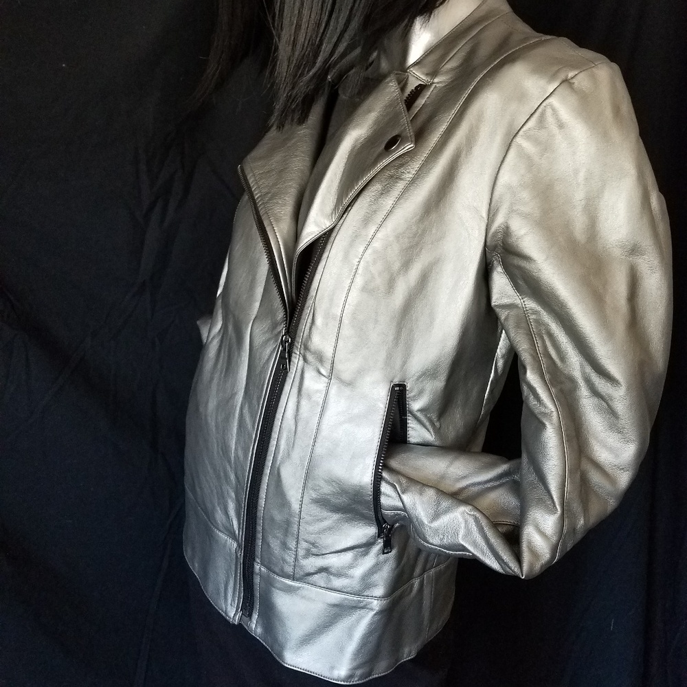 Silver Authentic Leather Jacket - image 3
